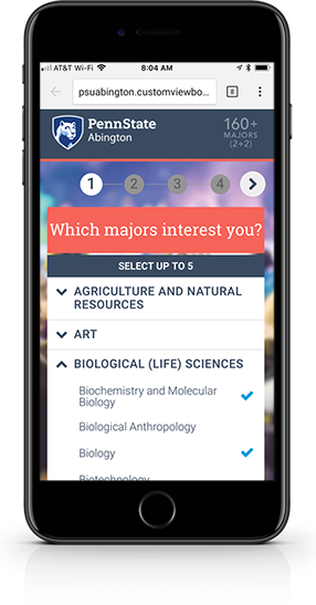 PennState Abington Viewbook on a phone