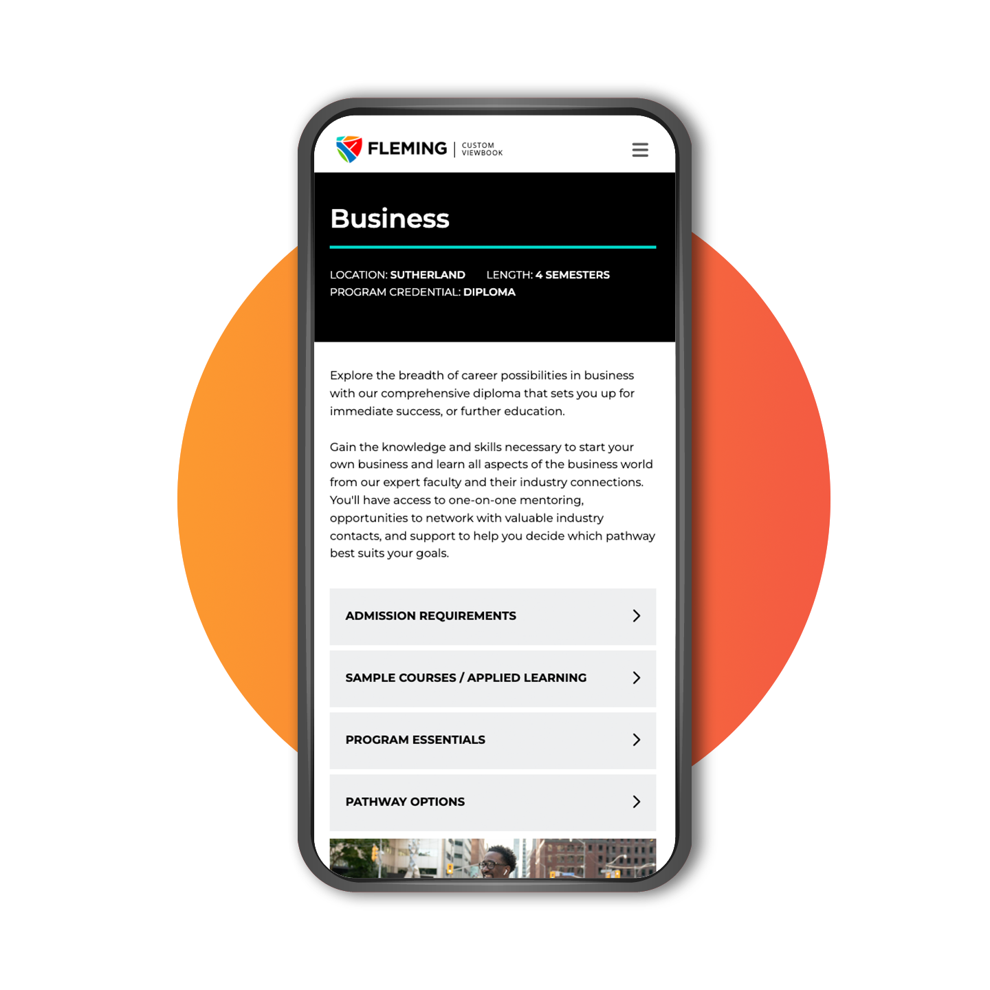 Demo CustomViewbook for Fleming College on a phone.