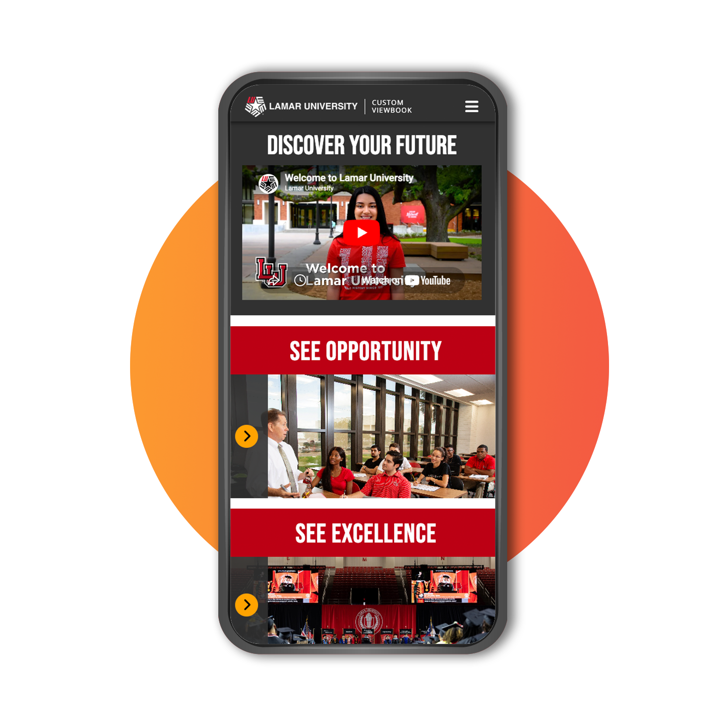 Demo CustomViewbook for Lamar University on a phone.